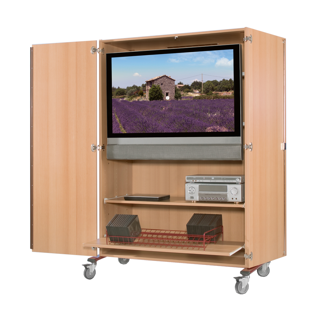 Tweedeurs tv-trolley met roluittreksysteem en video-uittreksysteem