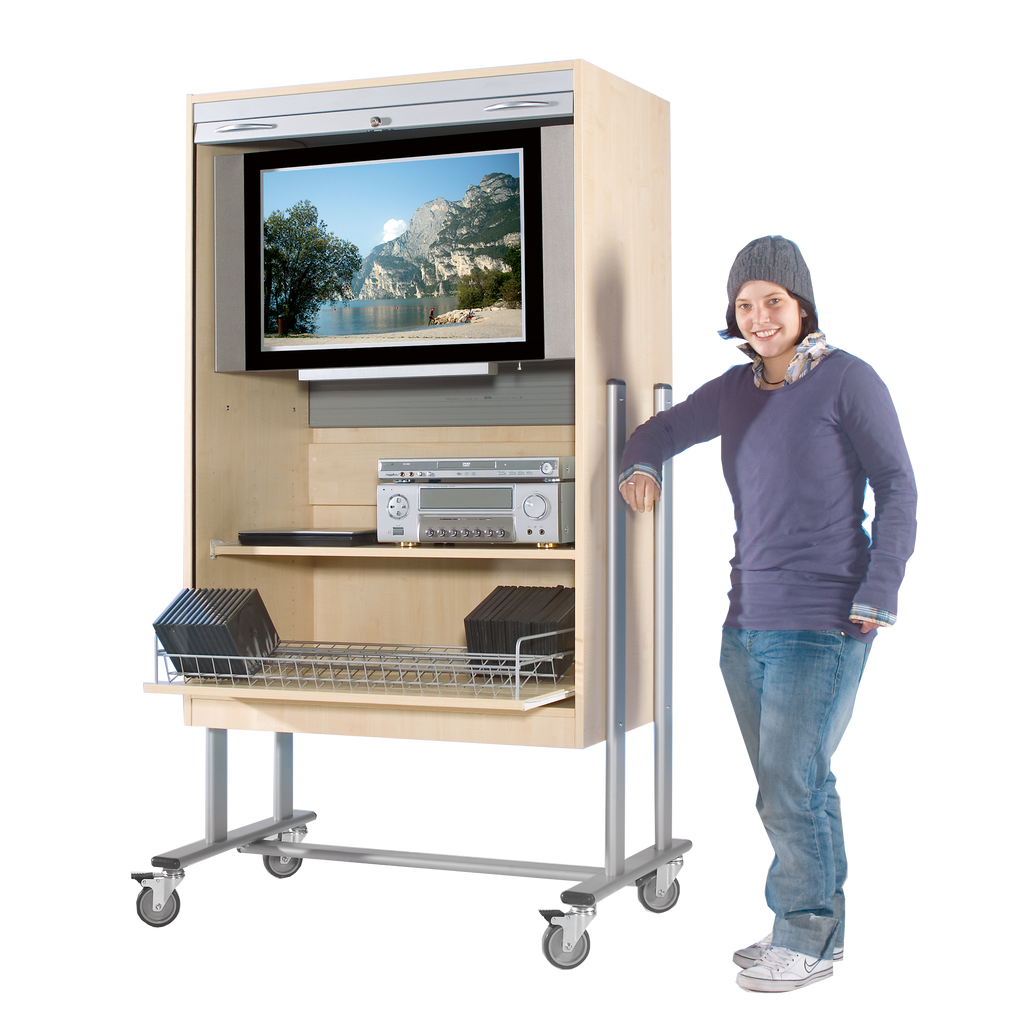 Tv-trolley met rolgordijn, 1 rolverlenging en videoverlenging