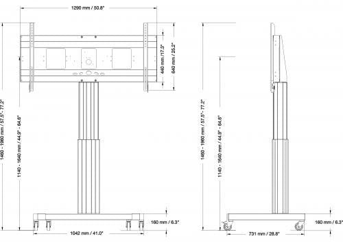 Elektrisch in hoogte verstelbaar XL tv-rolstatief, verrijdbaar monitorstatief, 50 cm slag