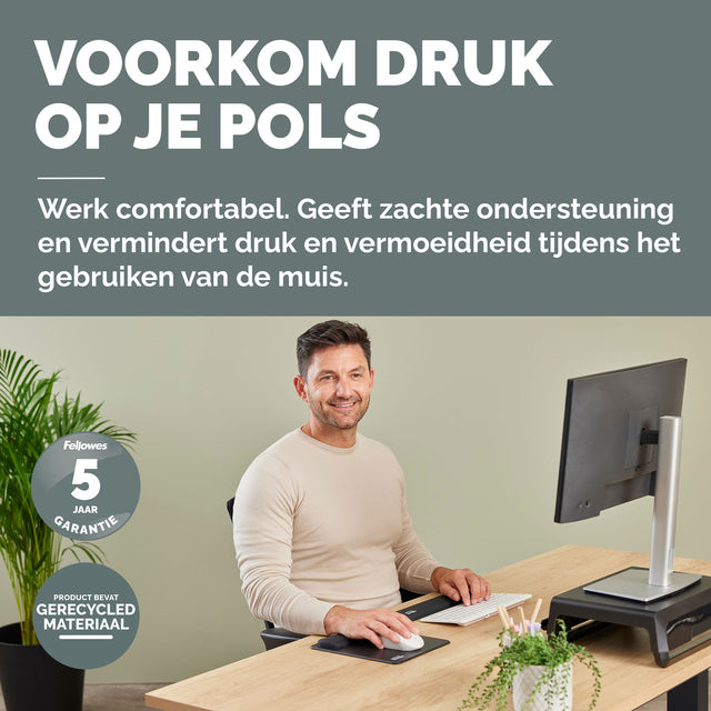 Muismat met polssteun Fellowes Breyta zwart