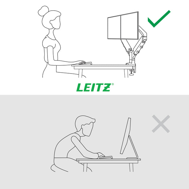 Monitorarm Leitz Ergo ruimtebesparend dubbel grijs