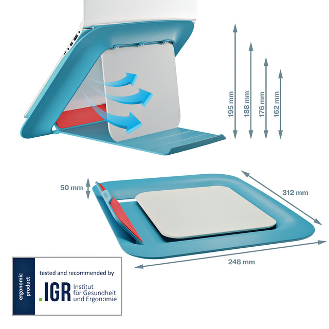 Laptopstandaard Leitz Ergo Cosy verstelbaar recyled blauw