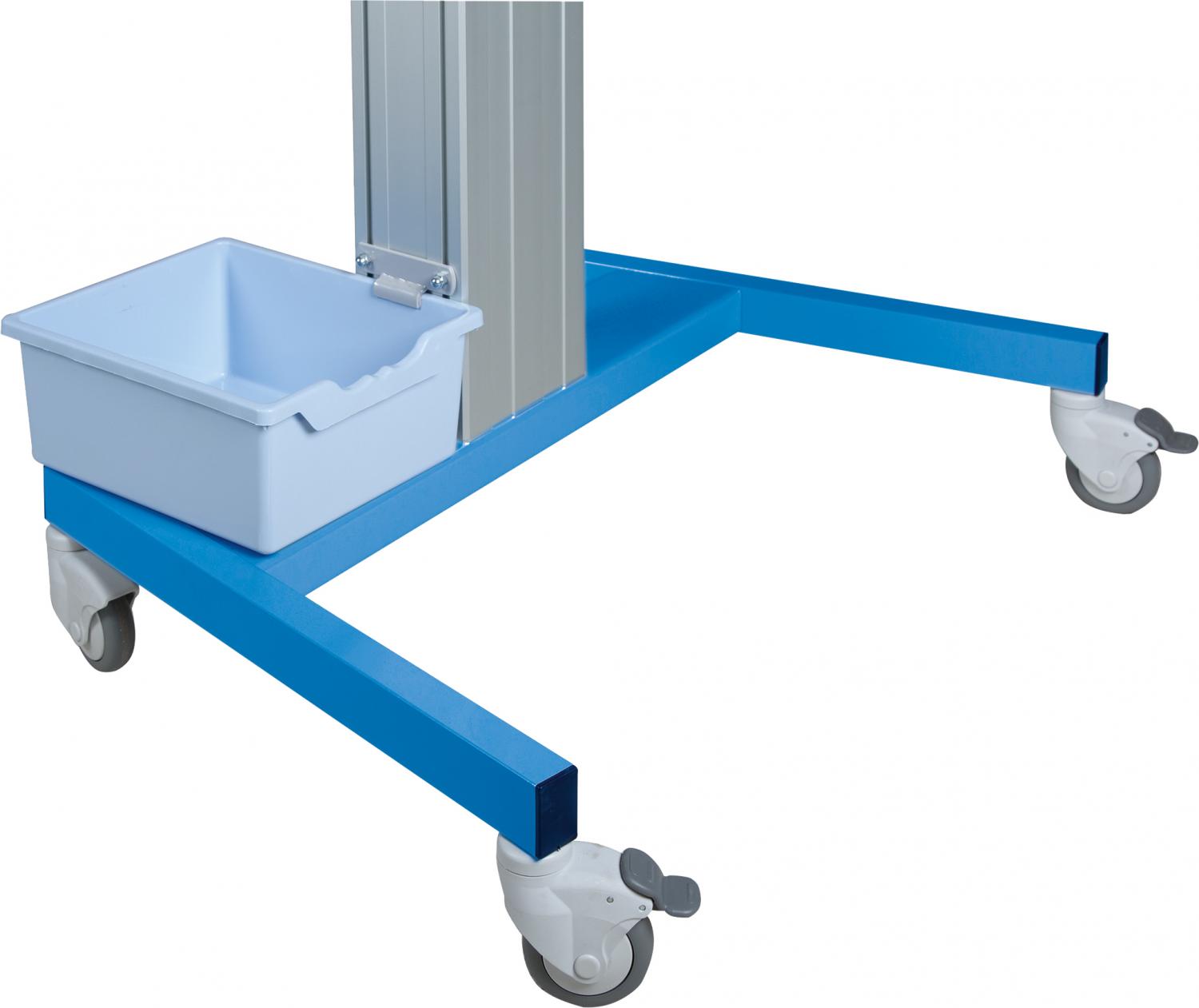 Elektrisch in hoogte verstelbare mobiele monitorstandaard Jolli in blauw met 50 cm slag
