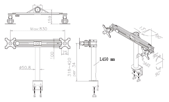 Monitorarm Neomounts D700D 2x19-30" met klem zwart