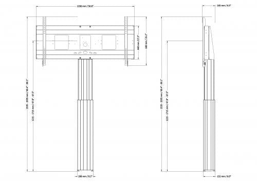Elektrisch in hoogte verstelbare XL monitor muurbeugel, 50 cm slag