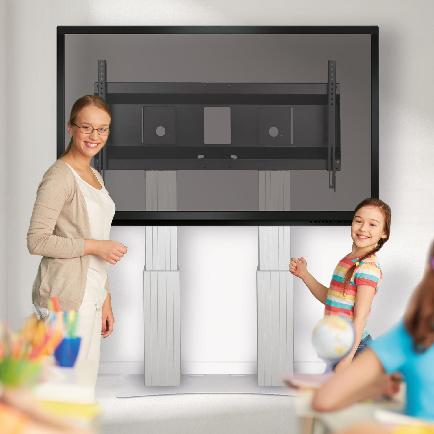 Elektrisch in hoogte verstelbare heavy duty XL monitorstandaard met 50 cm slag