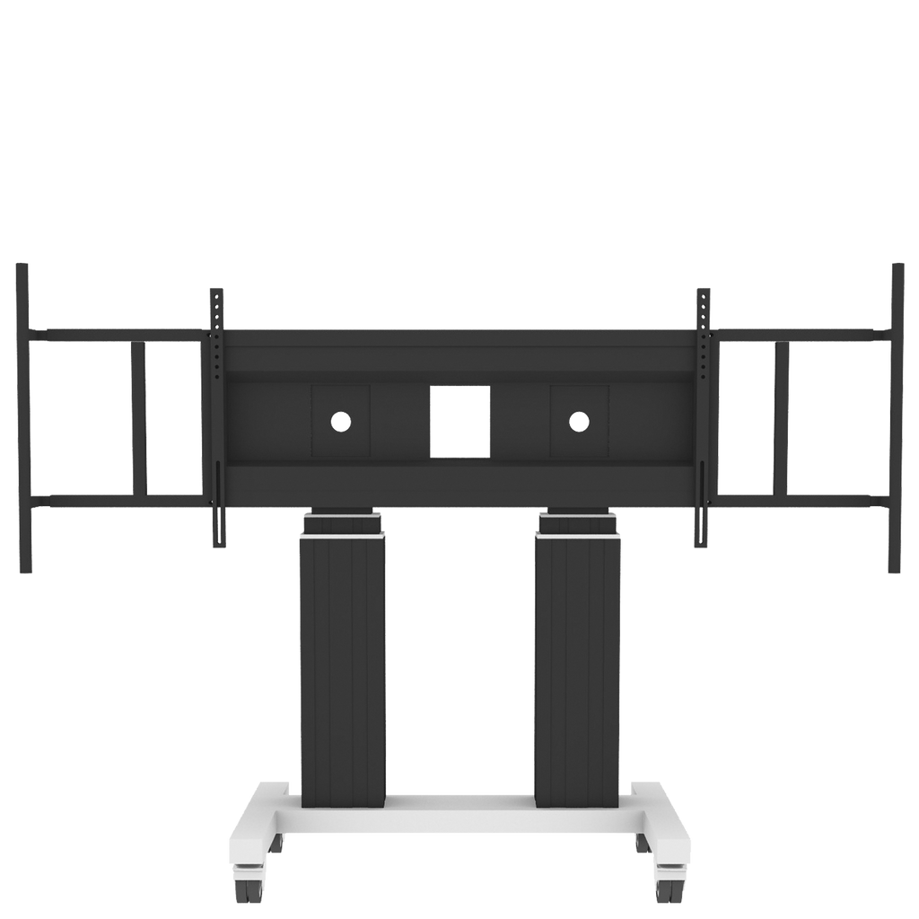 Elektrisch in hoogte verstelbare heavy duty XL tv-trolley, verrijdbaar monitorstatief met 50 cm slag en grote handgrepen
