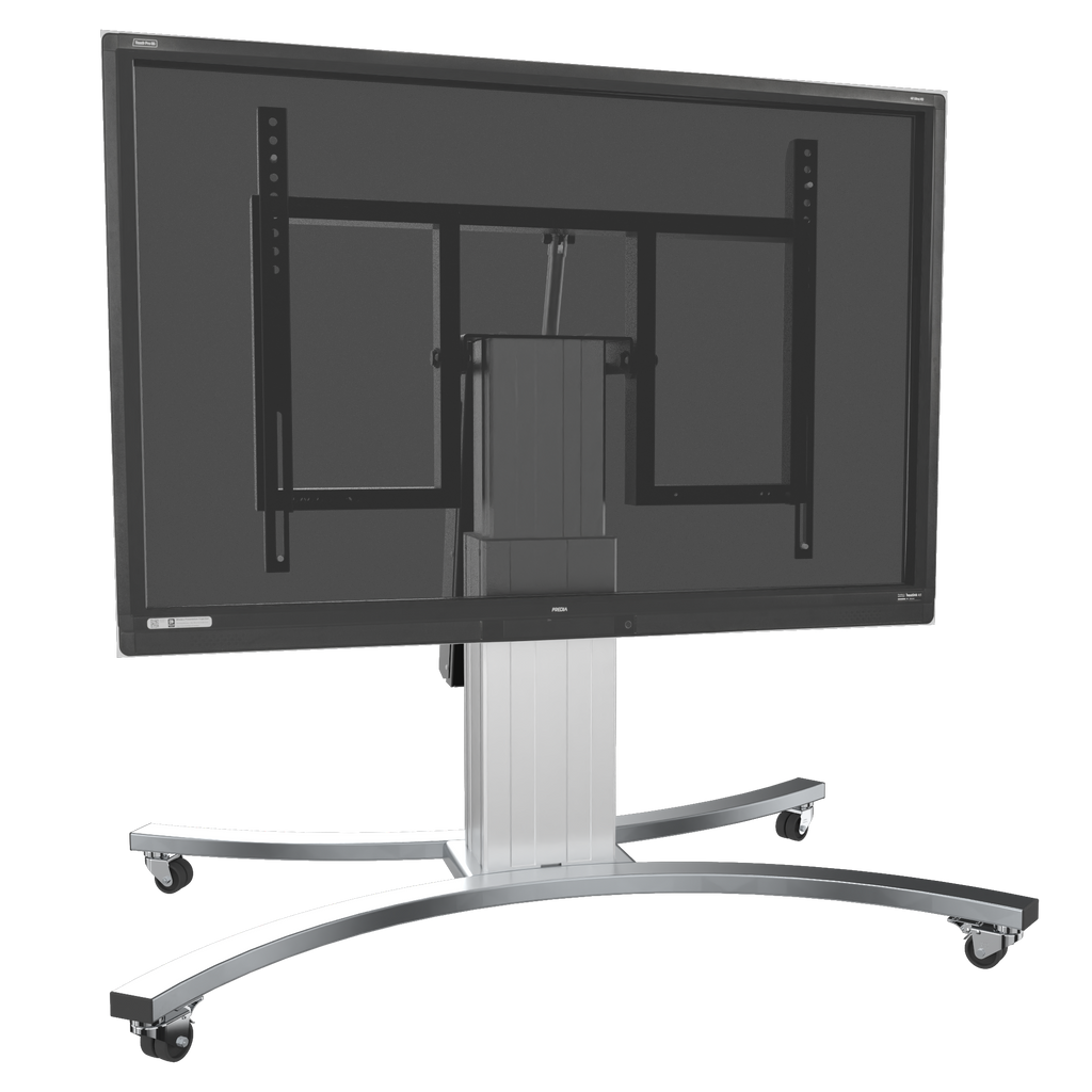 Elektrisch in hoogte verstelbare en kantelbare tv-trolley, verrijdbare monitorstandaard, slag 28 cm