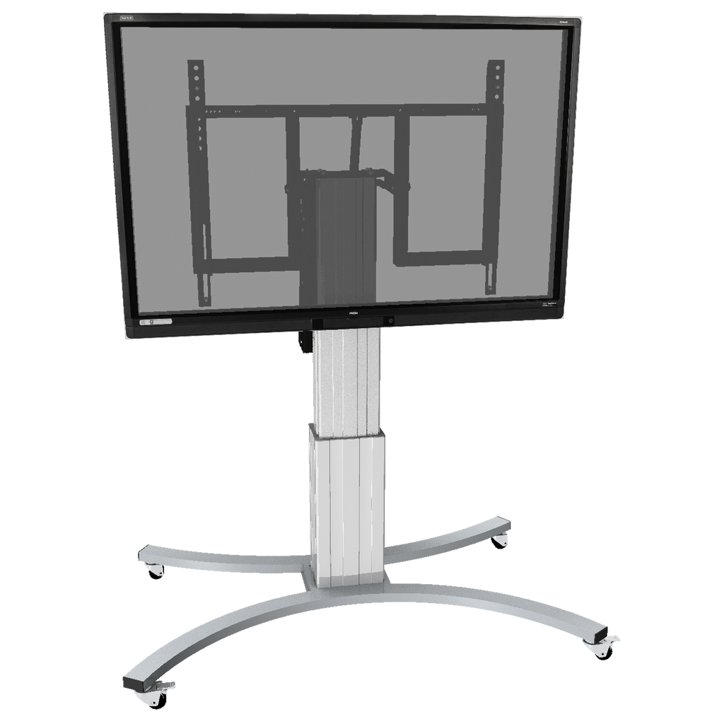 Elektrisch in hoogte verstelbare en kantelbare tv-trolley, verrijdbare monitorstandaard, 70 cm slag