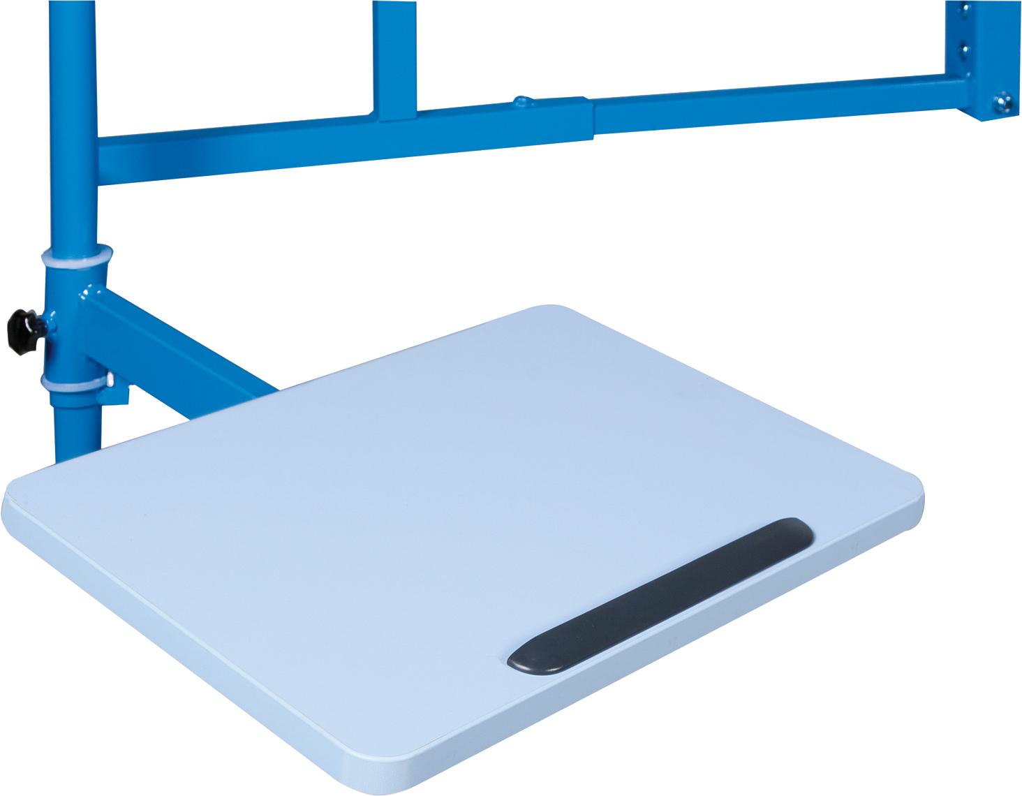 Elektrisch in hoogte verstelbare mobiele monitorstandaard Jolli in blauw met 50 cm slag