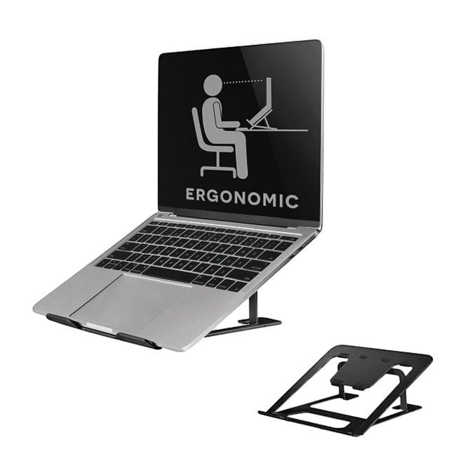 Deskshop Neomounts NSLS085 zwarte laptopstandaard van metaal voor ergonomische werkhouding