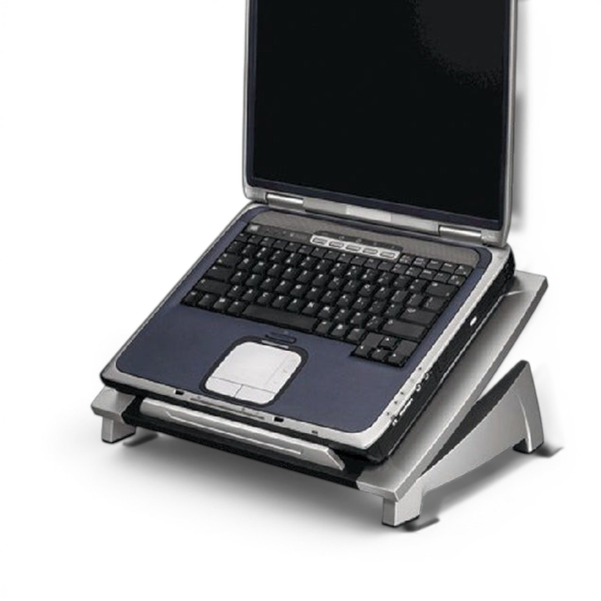 Deskshop Laptopstandaard zwart/grijs, ergonomische bureau accessoire voor comfortabeler werken.