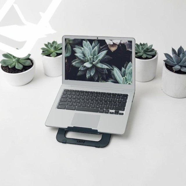 Deskshop Laptopstandaard Leitz Ergo Aluminium plat verstelbaar, donkergrijs, voor ergonomische houding