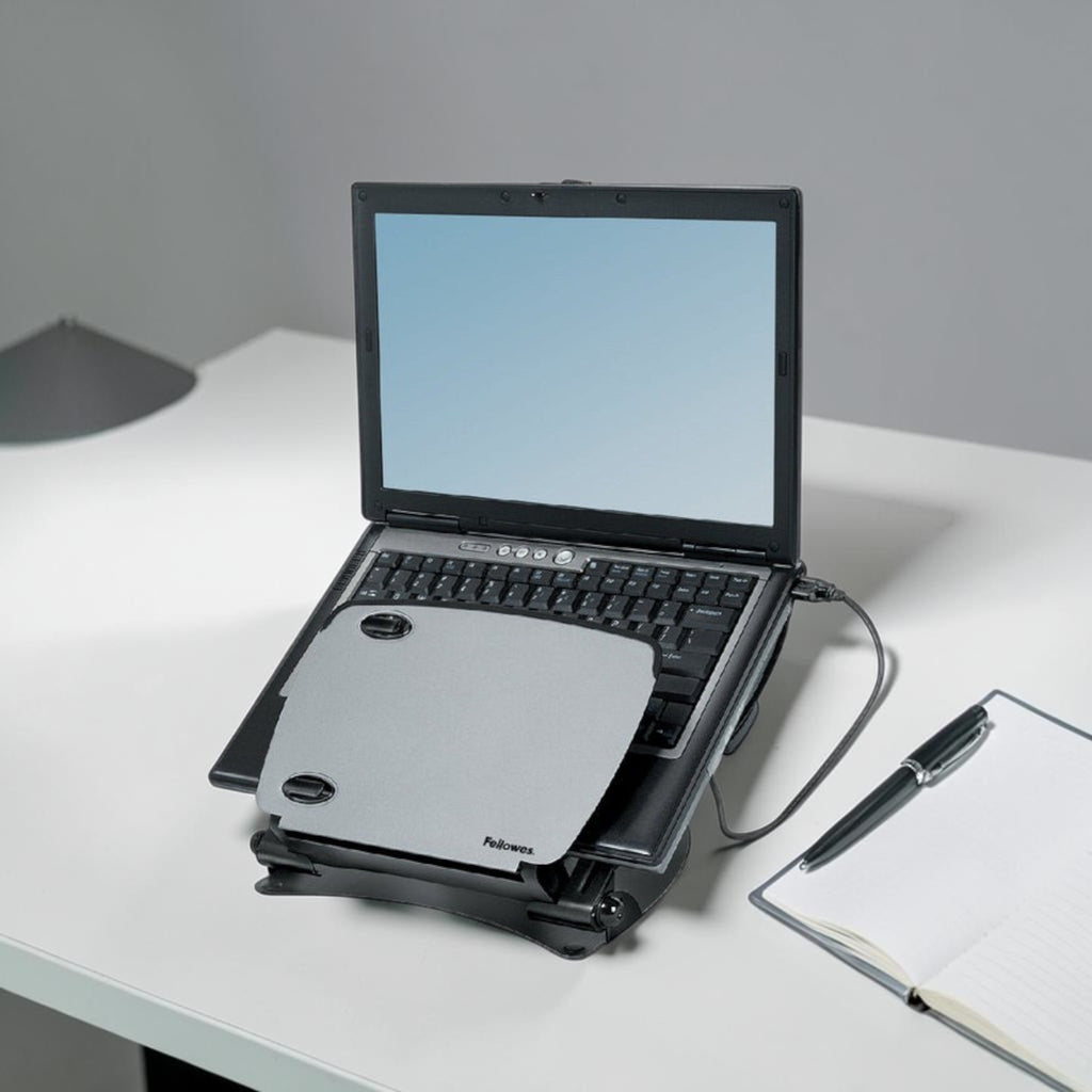 Deskshop Professional series metalen laptopstandaard met USB voor ergonomische werkplek