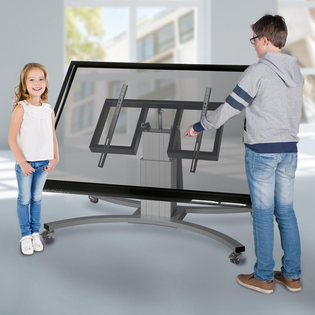 Elektrisch in hoogte verstelbare en kantelbare tv-trolley, verrijdbare monitorstandaard, slag 28 cm