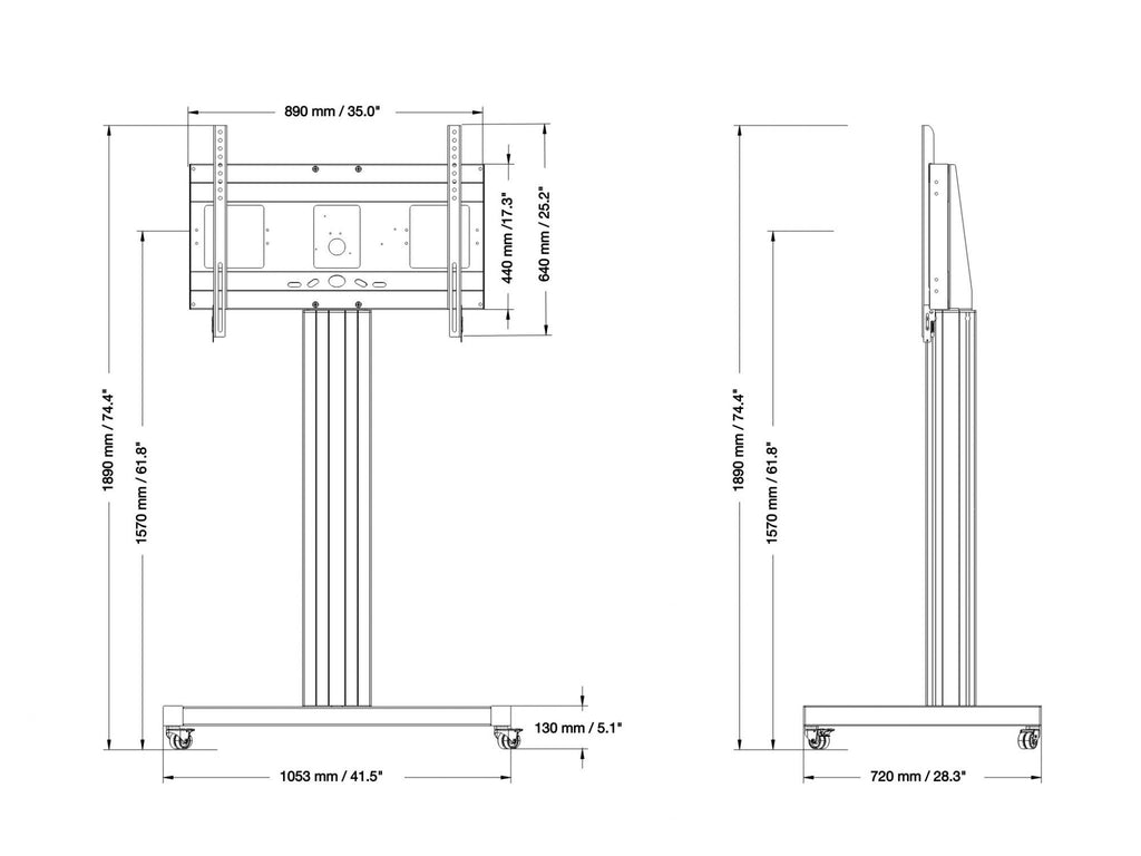 Tv-trolley, verrijdbaar statief met monitorbeugel, middendisplay 157 cm