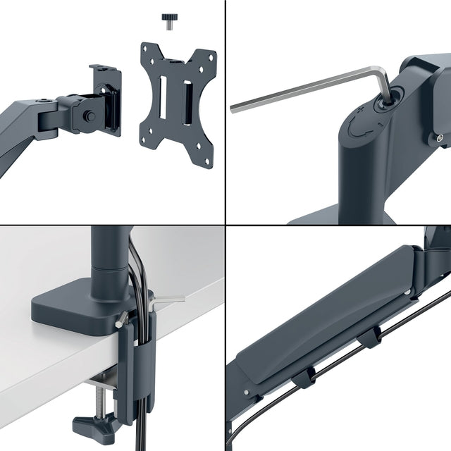 Monitorarm Leitz Ergo ruimtebesparend dubbel donkergrijs